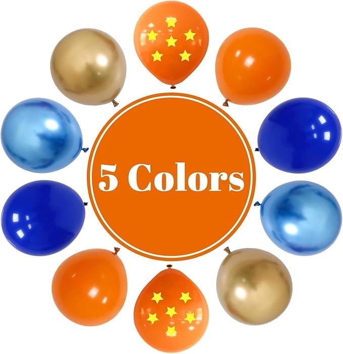 Orange Blue Balloons, 12 Inch Royal Blue and Matt Orange Metallic Gold Latex - Image 8