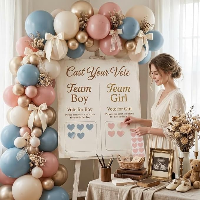 Gender Reveal Balloons, 12 Inch Dusty Pink Blue White Sand and Gold Balloons - Image 9
