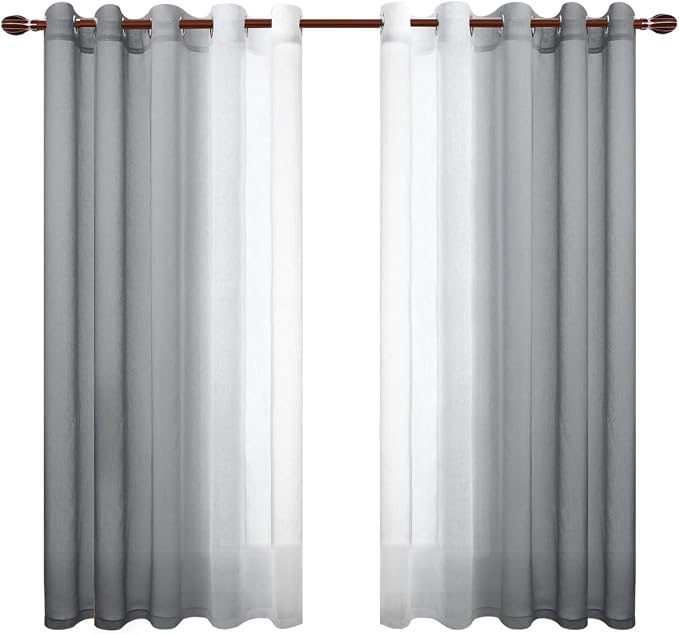 DWCN Grey Ombre Faux Linen Short Sheer Curtains - Image 8