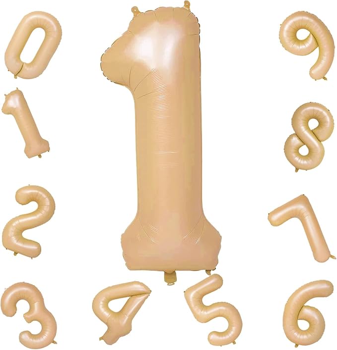 Nude Number 1 Balloons, 40 Inch Tan 1st Birthday Foil Balloon - Image 9