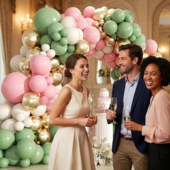 Pink and Green Balloons Arch Kit -153Pcs Sage Green and Pink White Sand Gold - Image 7