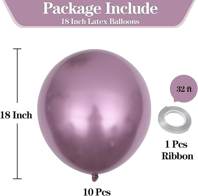 10pcs 18 inch Metallic Light Pink Balloons, Thick Latex Chrome Helium Balloons - Image 2