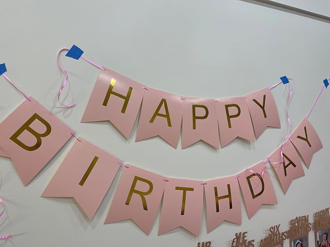 Happy Birthday Banner Pink Birthday Signs Party Supplies Garland Decorations - Image 8