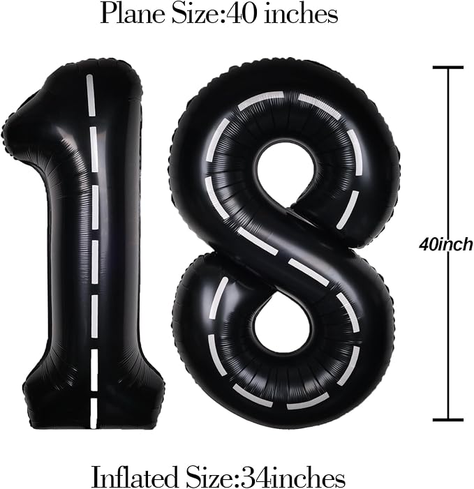 Race Car 40 Inch Black 18 Big Large Helium Balloon Number 0-9 | Track Giant - Image 6