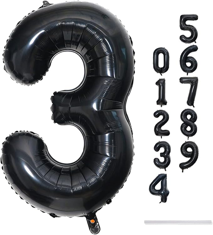40" Black Number 3 Balloon for Birthday Party Decorations, Large Self Inflating - Image 9