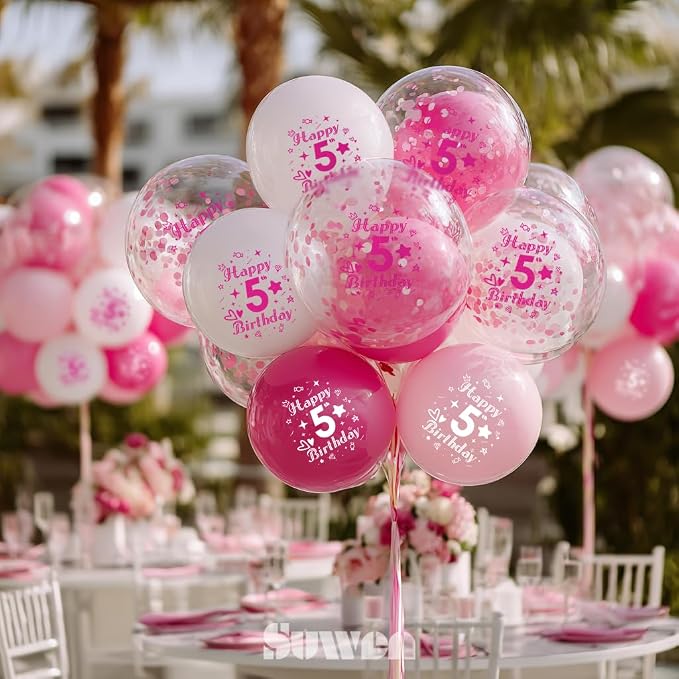 SUWEN Pink 5th Number Printed Balloons 38PCS 12 Inch | 1-9 Latex Balloons Happy - Image 6