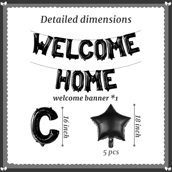16 Inch Black Welcome Home Balloon Banner Paired - Image 2