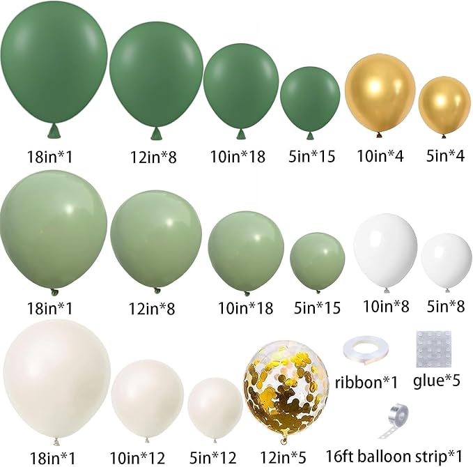 CboDeco Sage Green Balloon Garland Arch Kit, Sage Green Olive White Gold - Image 6
