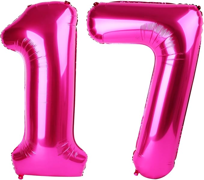 Hot Pink Jumbo Number 17 Balloon 40 Inch, Boy Girl 17 Birthday Supplies by Upgesy