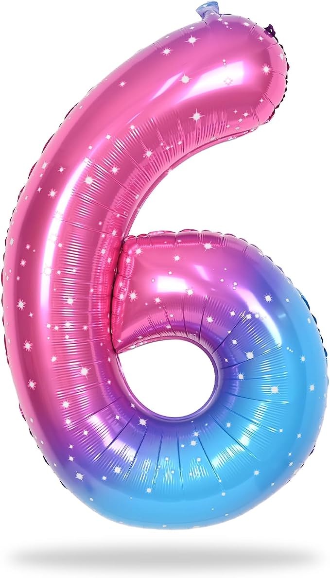Gradient Blue Pink Number Balloons, Colorful Starry Self Inflating Number - Image 8
