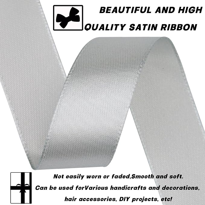 7/8 Inch 30 Yards Silver Satin Craft Ribbon-Single Face Polyester Ribbon - Image 3