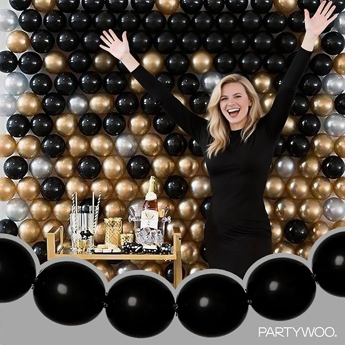 PartyWoo Black Linking Balloons 100pcs 12 Inch Black Link Balloons | - Image 8