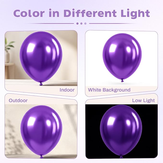 Metallic Purple Balloons, 12 Inch Chrome Purple Latex Party Balloon | 30 Pack - Image 7