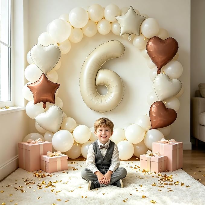 TONIFUL 6th Birthday Balloons 40 Inch Cream white Large Number 6 Foil Balloon - Image 6