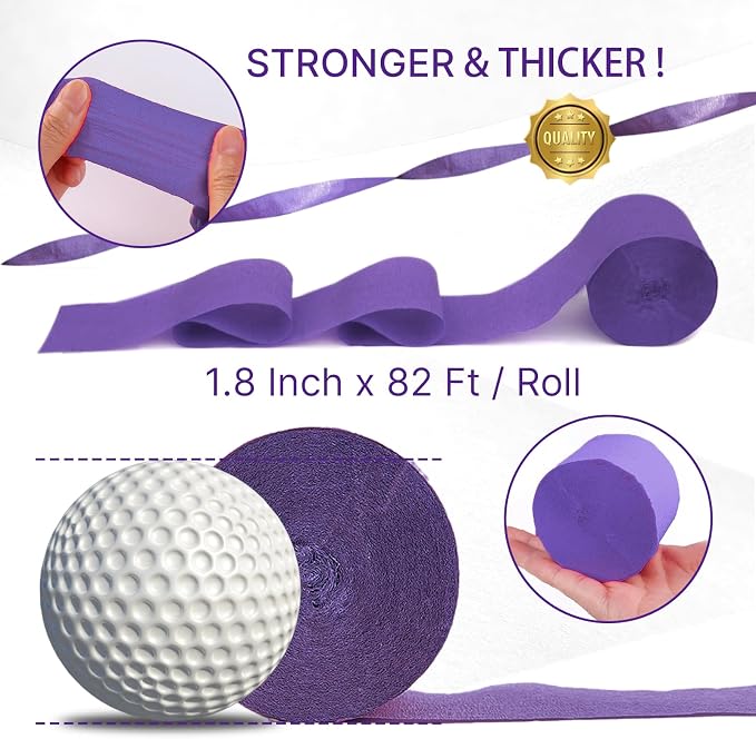 PartyWoo Silver Purple Lilac White Crepe Paper Streamers 6 Rolls 492 FT | - Image 6