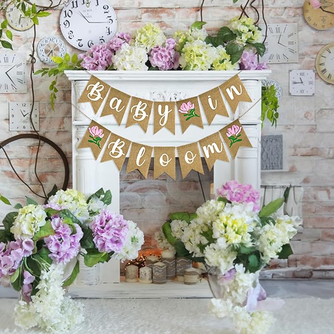 Anwyll Burlap Baby in Bloom Banner NO DIY Baby Shower Decoration Banner Floral - Image 8