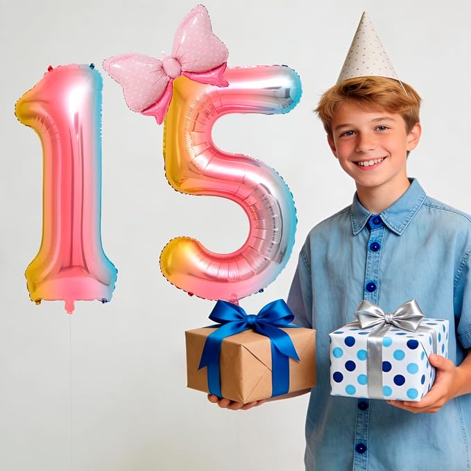 40-Inch Number 5 Gradient Giant Number Balloons And Mini Bow Balloons Foil - Image 4