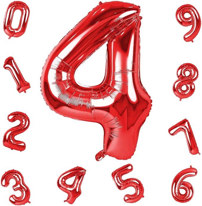40 Inch Red Foil Balloon Number 4, Giant Self Inflating Number Balloons 0-9 - Image 9