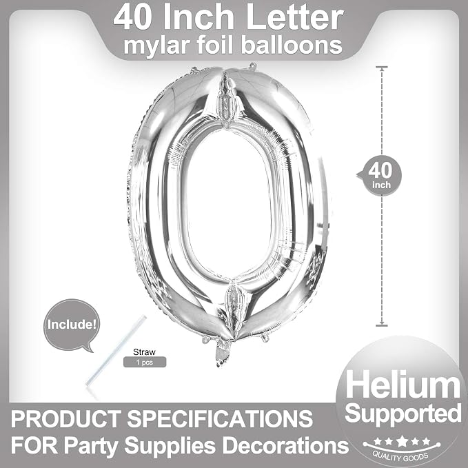 40 Inch Silver Letter O Balloons, DIY Phrase Foil Alphabet Letter O Balloons - Image 2