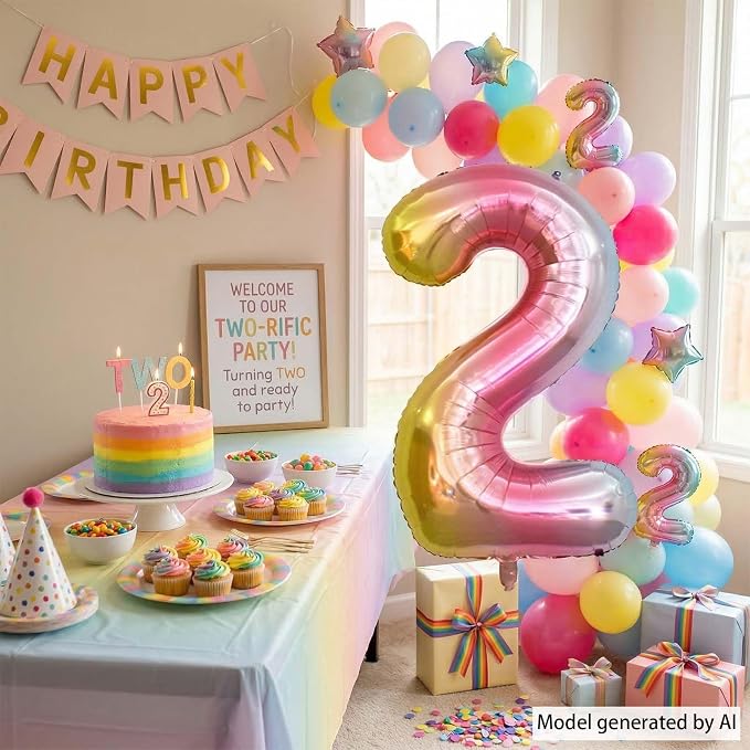 Rainbow Ombre Number 2 Balloon 40 Inch, Pastel Foil - Image 7