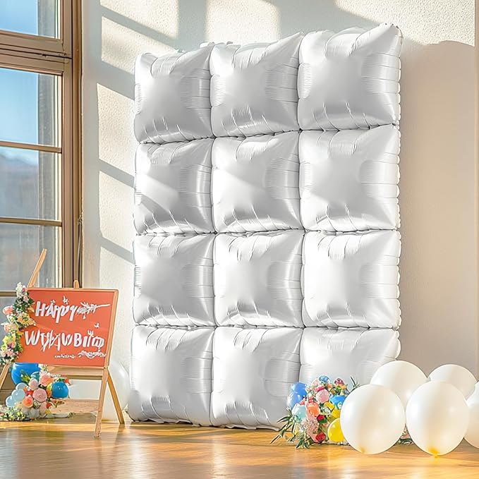 NISOCY 36PCS White Square Foil Balloons Wall Backdrop | Double Sided Pearl - Image 8