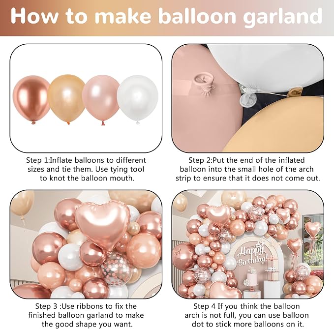 HILAVO Rose Gold Balloons Garland Arch Kit 18 10 5 In Rose Gold Heart Foil - Image 8