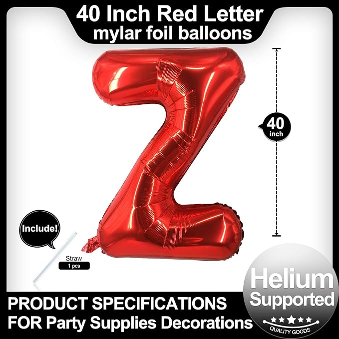 40 Inch Red Letter Z Balloons, DIY Phrase Foil Alphabet Letter Z Balloons DIY - Image 2