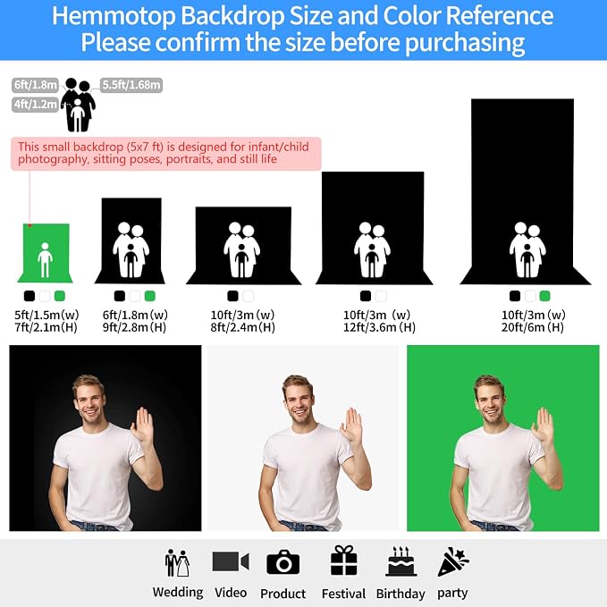 Hemmotop Chromakey Green Screen Backdrop, 5x7ft Small Background Fabric | Solid - Image 9