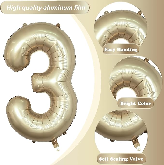 Large Light Gold 3 Balloons, 40 Inch Metallic Champagne Gold Helium Mylar Foil - Image 8
