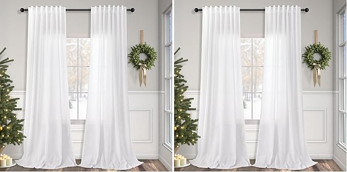 White Linen Curtains 84 Inch Length by Pitalk