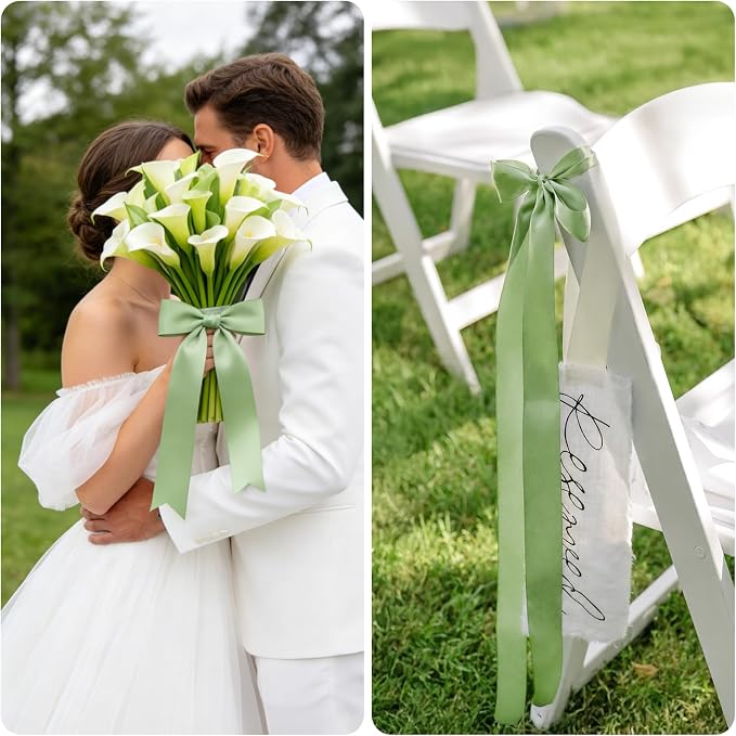 KINGLAKE Sage Green Satin Ribbon – 1-1/2 Inch x 2 Rolls Light Green Ribbon - Image 7