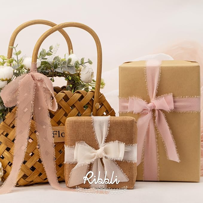 Ribbli Pink Ribbon 1 Inch x 3 Rolls Total 24 Yards Cream/Blush Pink/Rose Gold - Image 5