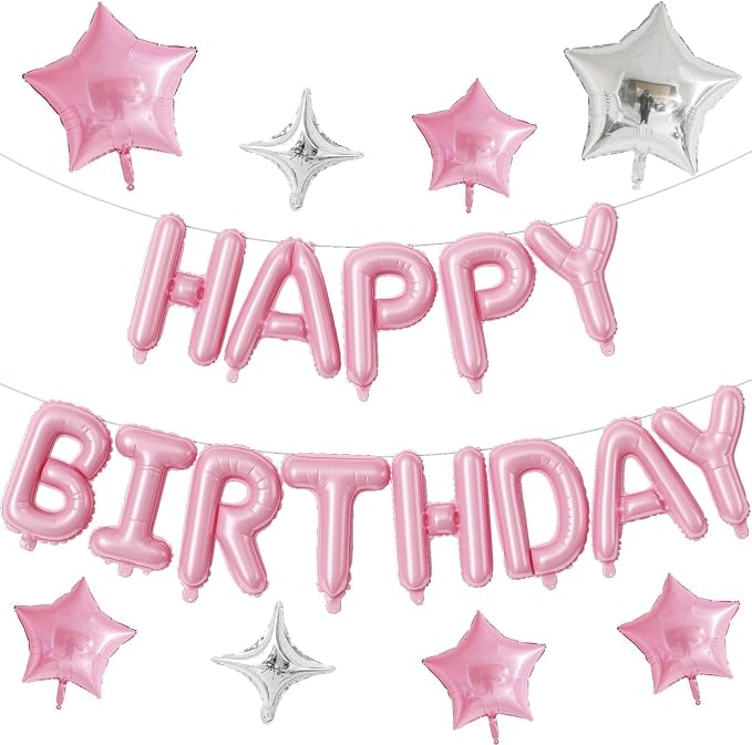 Happy Birthday Balloon Banner, 16 Inch Light Pink Mylar Foil Letter Balloons - Image 9