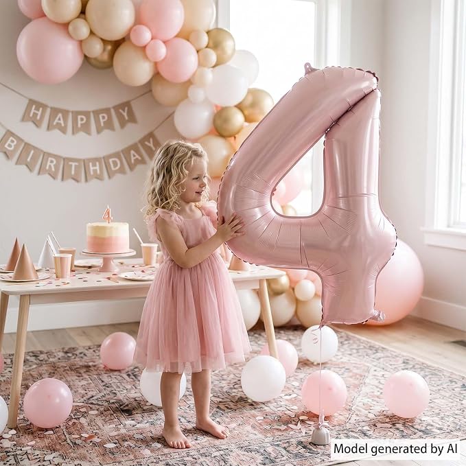 Baby Pink Number 4 Balloon 40 Inch, Blush Foil Festive Theme Party Supplies | - Image 7