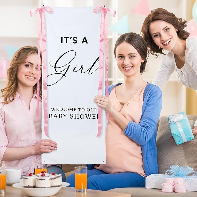 Oudain 24x60 Inch It's a Girl Burlap Banner, Baby Shower Fabric Backdrop - Image 6