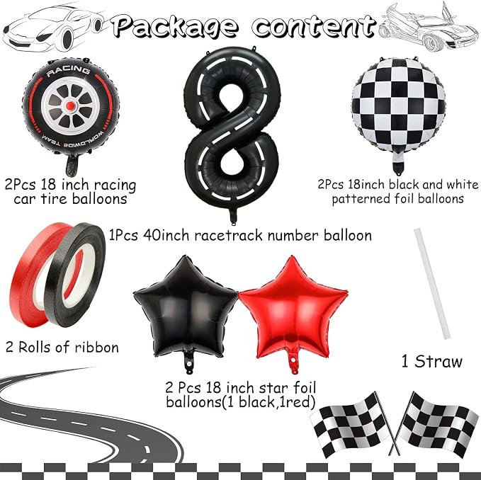 Race Car Balloons, 40 Inch Racetrack Number 8 Balloon, Big Number Balloons Black - Image 7