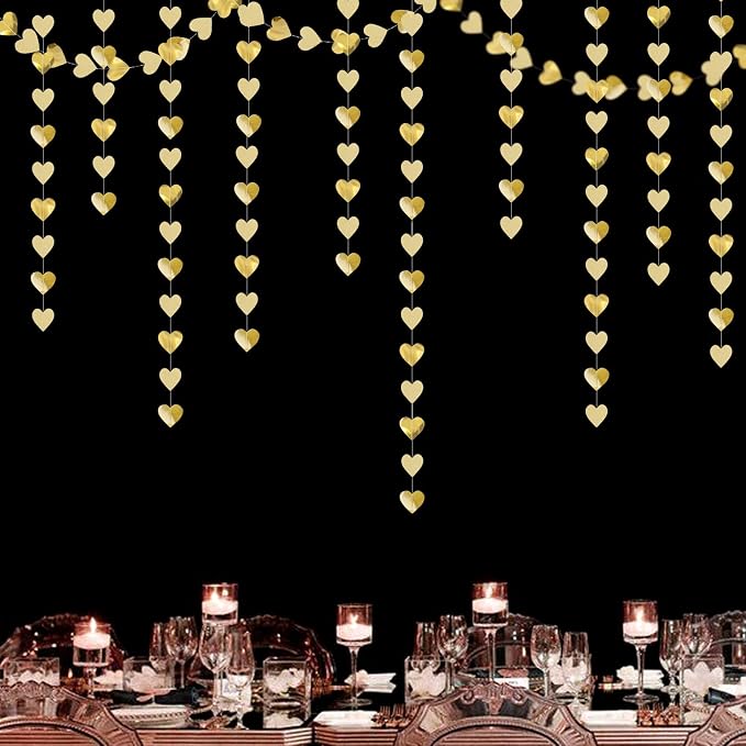 Glitter Champagne-Gold Engagement Party-Decorations Heart-Garland - 52ft - Image 8