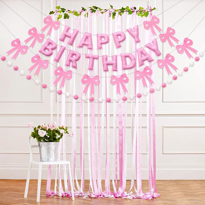 Pre-Strung Pink Birthday Decorations 3D Pink Birthday Banner - Image 9
