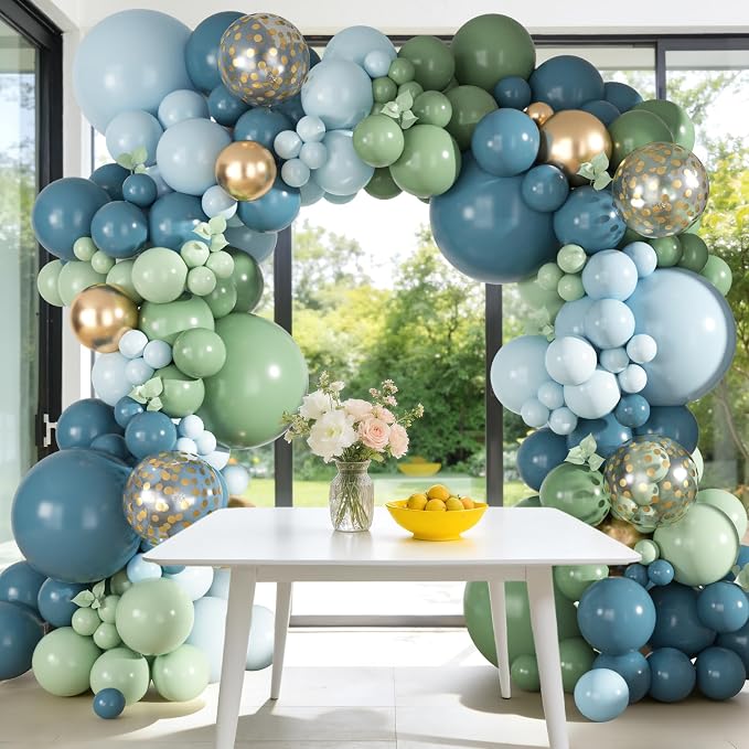 Ouddy Party 149Pcs Dusty Blue Green Pastel Blue Gold Balloon Garland Kit - Image 6