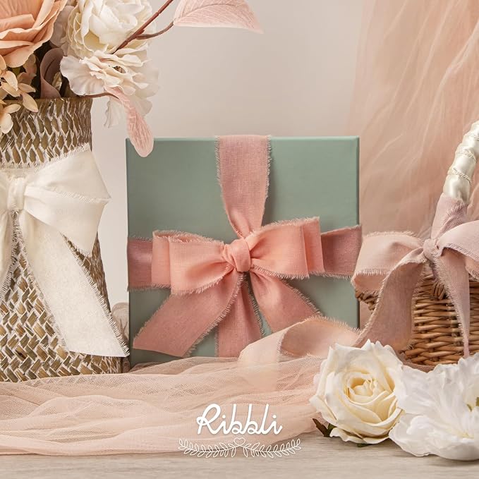 Ribbli 3 Rolls Pink Ribbon 1.5 Inch x 18Yards Ivory Blush Dusty Pink Handmade - Image 5