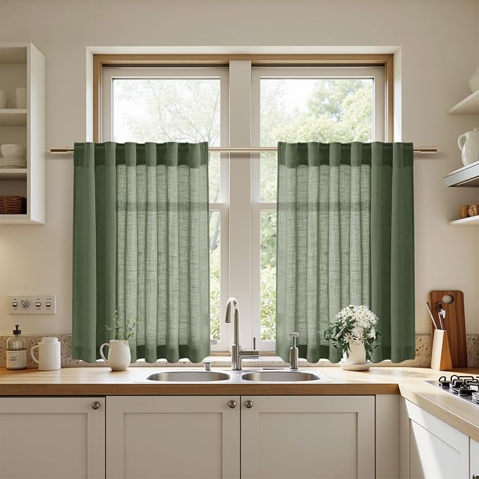 Linen Curtains 40 Inch Length 2 Panels - Image 7