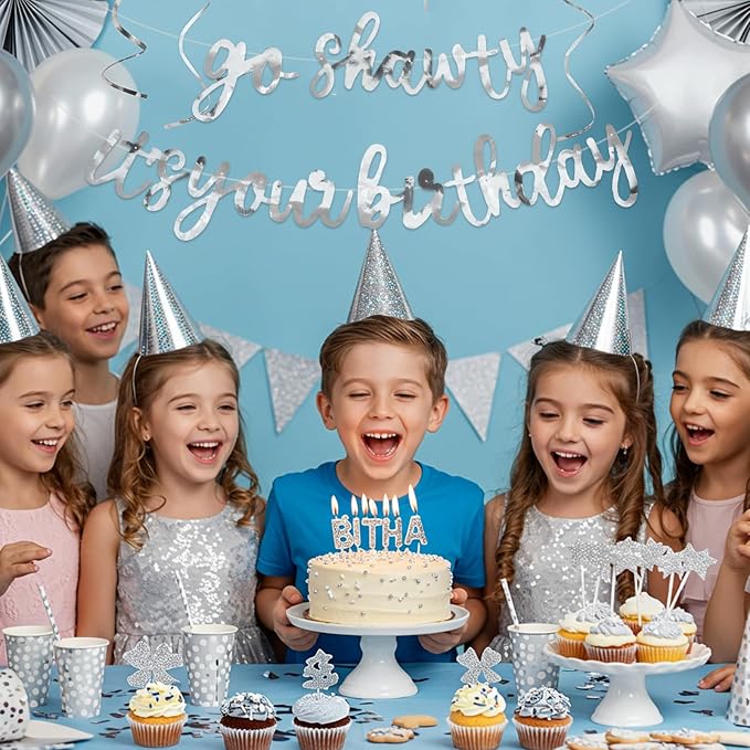 BEISHIDA Bright Silver Pre-Strung Go Shawty It's Your Birthday Banner Decor | - Image 6