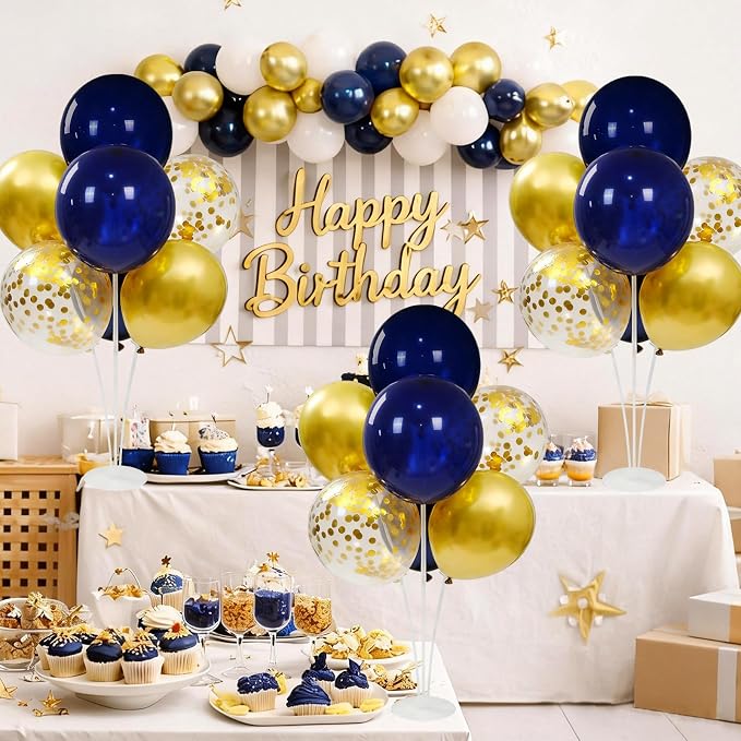 4 Sets Navy Blue Gold Balloon Centerpieces - Image 7