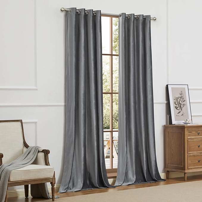BULBUL Velvet Grey Grommet Blackout Curtains 63 inch - Image 7
