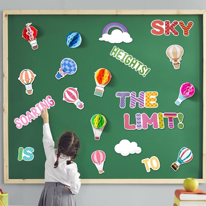 55 PCS 3D Honeycomb Hot Air Balloon Bulletin Board Decor, Classroom Wall Cutouts - Image 7