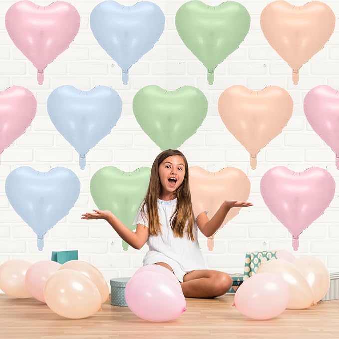 Pink Blue Green Heart Balloons, 18 Inch Baby Pink Blue Sage Green Foil Balloons - Image 8