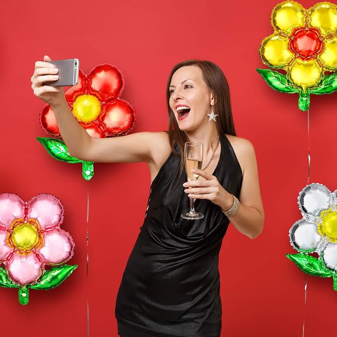 Skylety 32 Pieces Flower Foil Balloons 18 Inch Beautiful Floral Colorful Flower - Image 7