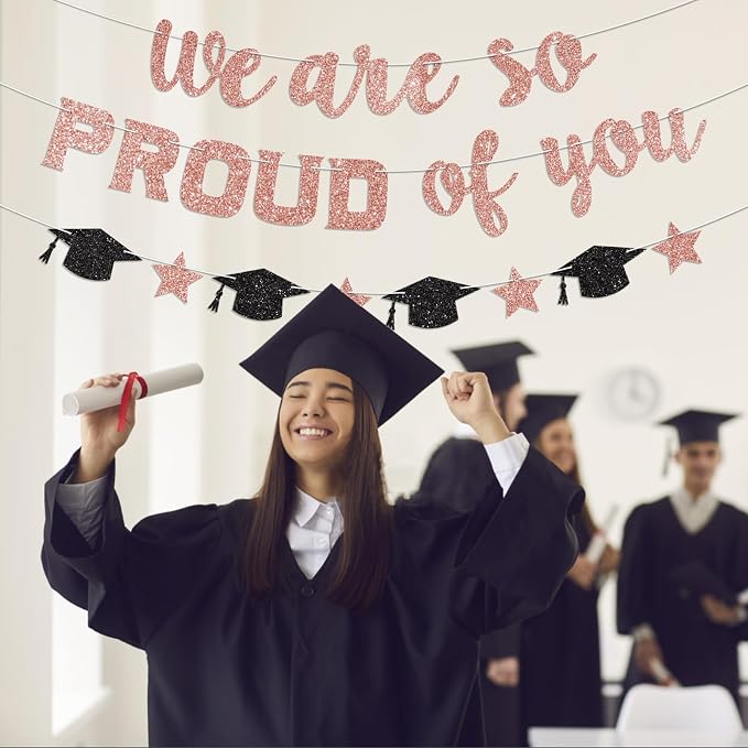 We are So Proud of You Banner Prestrung Rose Gold Graduation Banner Graduation - Image 6