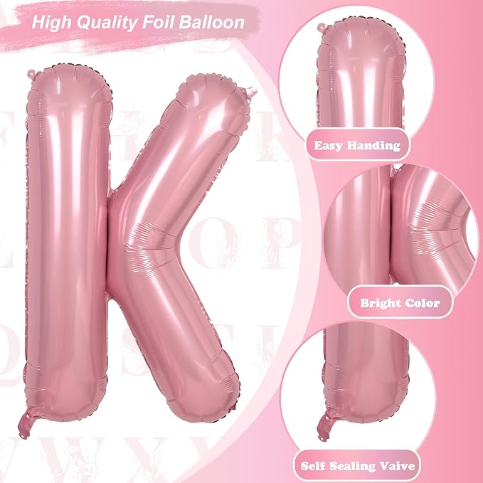 40" Balloon Letter K Pastel Pink, Large Foil Baby Pink Letter Balloons A - Image 9
