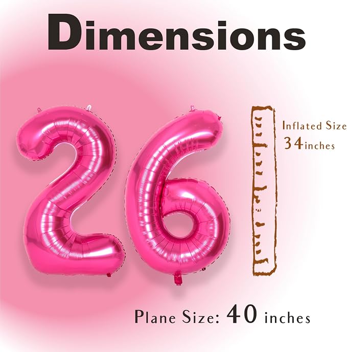 SUWEN 40 Inch Hot Pink Large 26 Balloon Numbers Big Foil Helium 0-9 | Jumbo - Image 5
